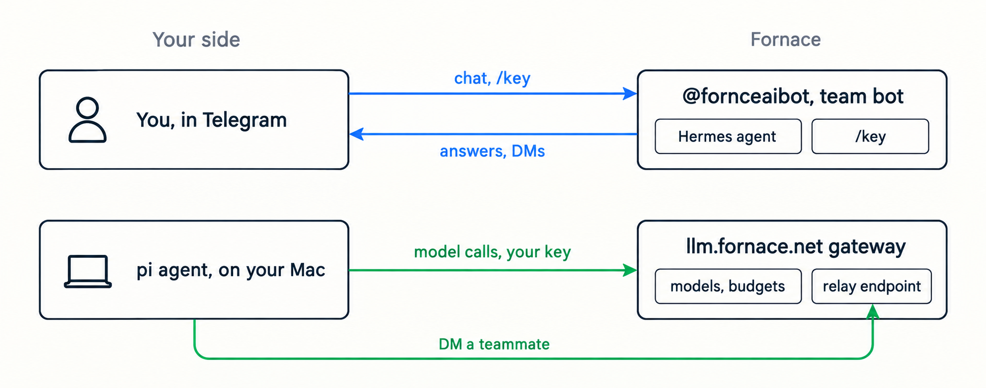 System map: your side and Fornace, four flows